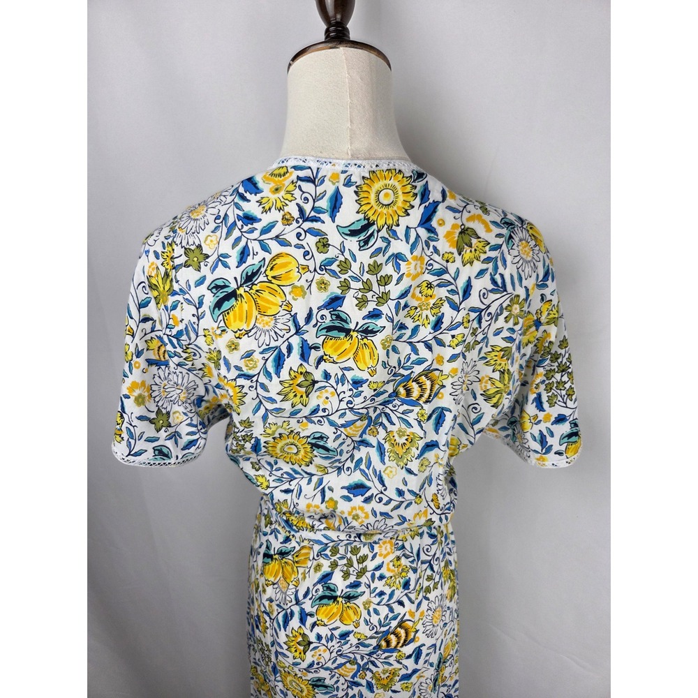 Poupette St Barth Joe Wrap Maxi Dress M Blue Yellow Sunflower Ruffle Resortwear - Picture 5 of 12